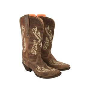 Corral Cortez Fleur-De-Lis Western Boots Womens 8.5 M Antique Brown Cowgirl Boho